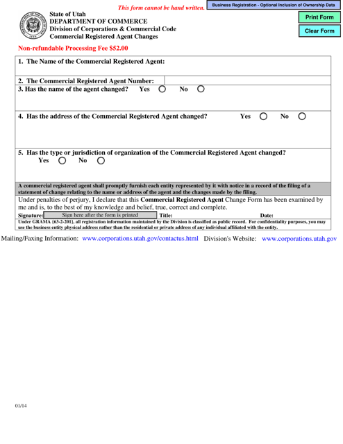 Commercial Registered Agent Changes - Utah Download Pdf