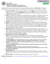 Document preview: Instructions for Articles of Incorporation (Professional) - Utah