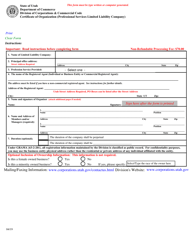 Document preview: Certificate of Organization (Professional Services Limited Liability Company) - Utah