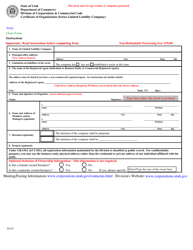 Document preview: Certificate of Organization (Series Limited Liability Company) - Utah