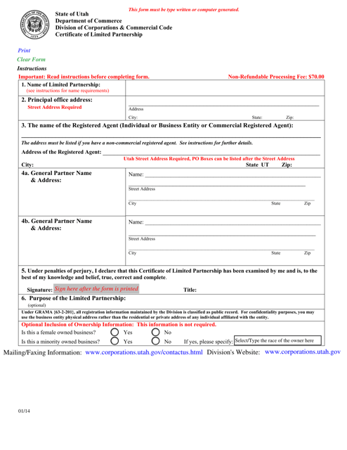 Certificate of Limited Partnership - Utah Download Pdf