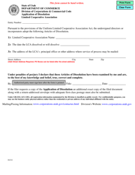 Document preview: Application of Dissolution - Limited Cooperative Association - Utah
