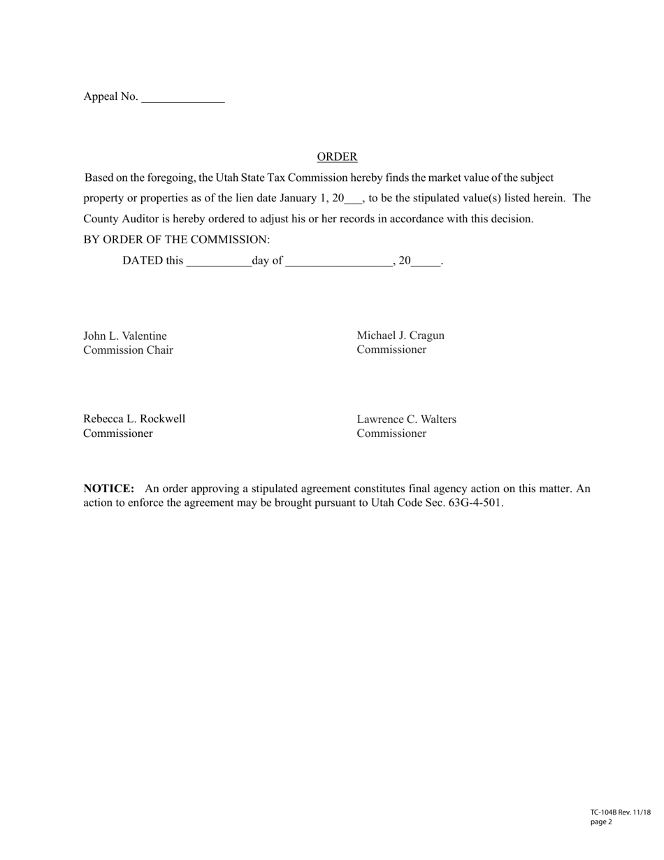 Form TC-104B Stipulation  Order of Approval - Utah, Page 2