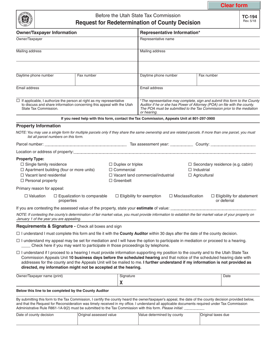 Form TC-194 Download Fillable PDF or Fill Online Request for ...