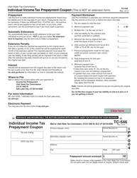 Document preview: Form TC-546 Individual Income Tax Prepayment Coupon - Utah