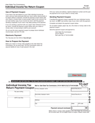 Document preview: Form TC-547 Individual Income Tax Return Payment Coupon - Utah