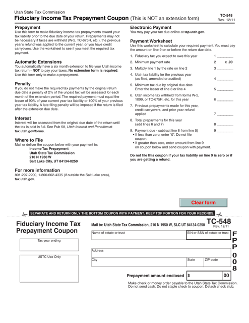 Form TC-548 Fiduciary Income Tax Prepayment Coupon - Utah