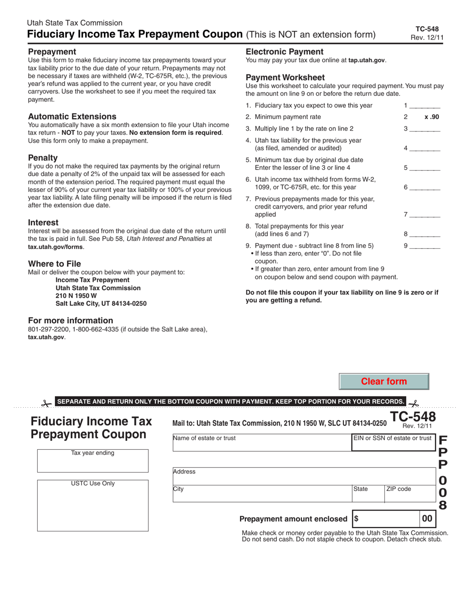 Form TC-548 Download Fillable PDF or Fill Online Fiduciary Income Tax ...