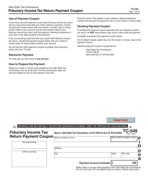Form TC-549 Fiduciary Income Tax Return Payment Coupon - Utah