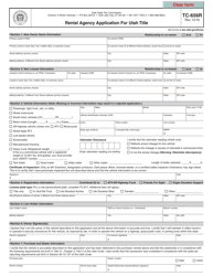 Document preview: Form TC-656R Rental Agency Application for Utah Title - Utah