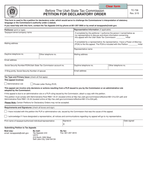 Form TC-736 Petition for Declaratory Order - Utah