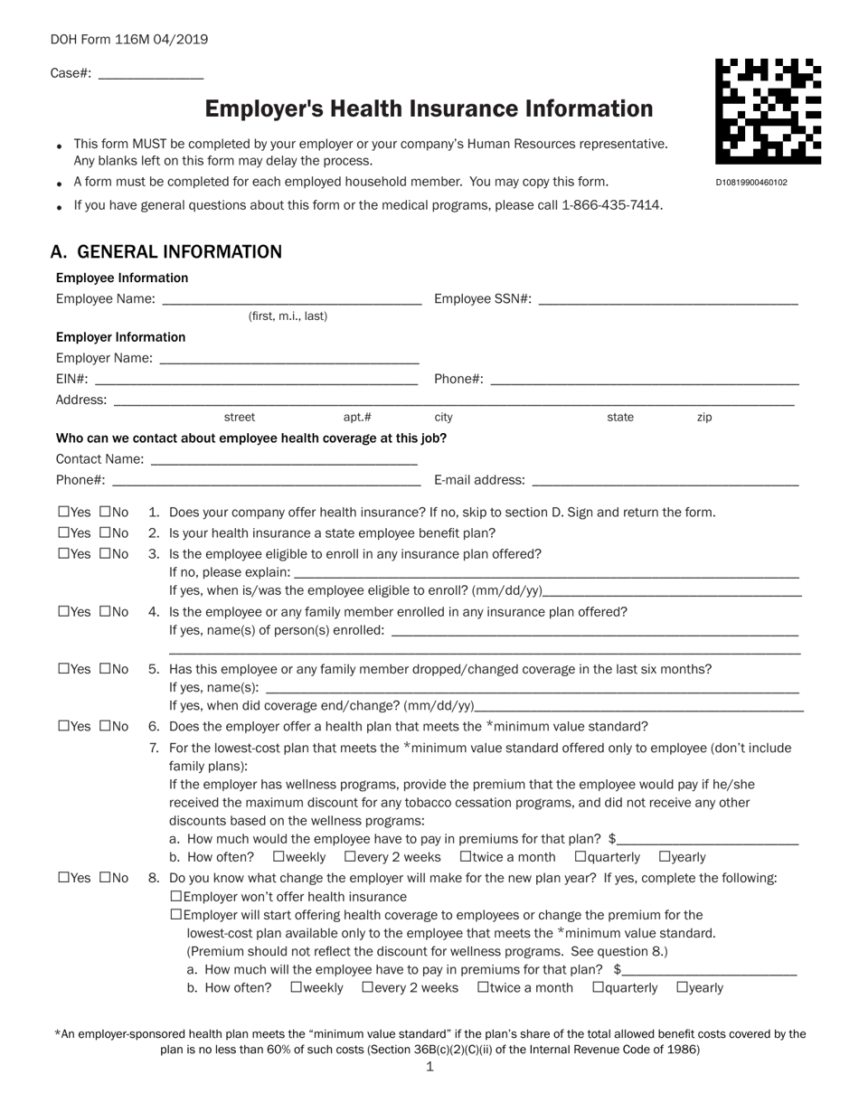 DOH Form 116M Employers Health Insurance Information - Utah, Page 1