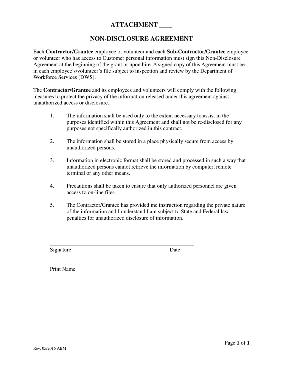 Non-disclosure Agreement - Utah, Page 1