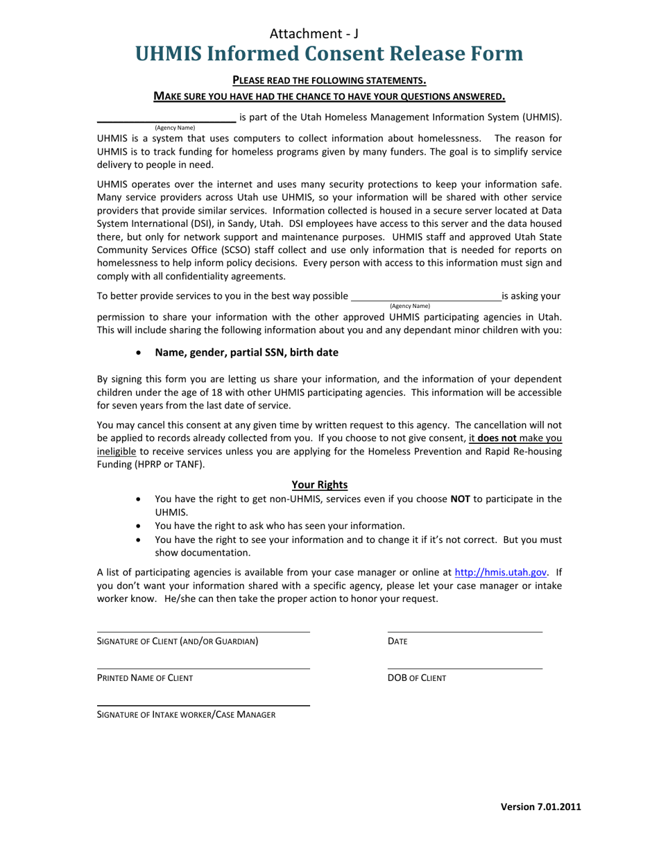 Attachment J Uhmis Informed Consent Release Form - Utah, Page 1
