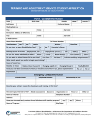 Document preview: Training and Adjustment Services Student Application - Utah