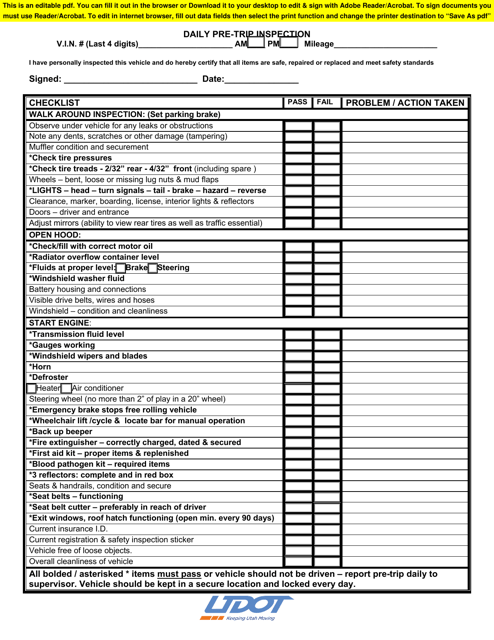 pre trip inspection checklist