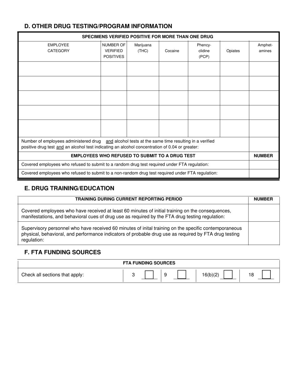 Fta Drug Testing Mis Data Collections Form - Utah, Page 5