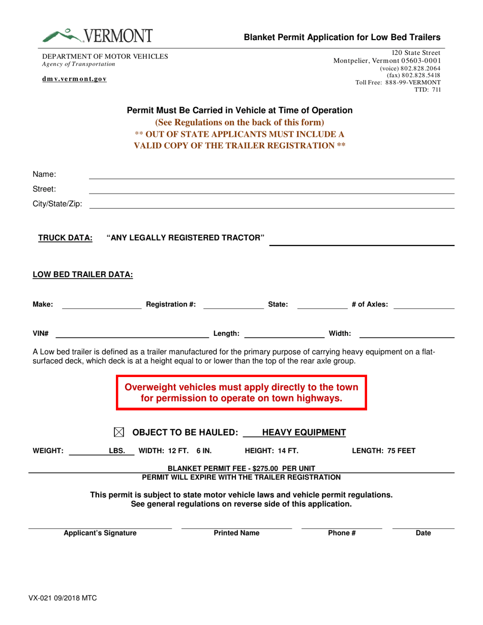 Form VX021 Fill Out, Sign Online and Download Fillable PDF, Vermont