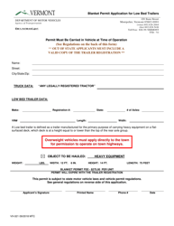Form VX-021 Blanket Permit Application for Low Bed Trailers - Vermont