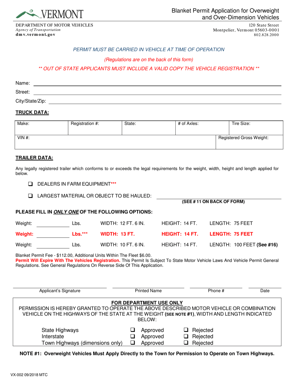 Form VX-002 - Fill Out, Sign Online and Download Fillable PDF, Vermont ...