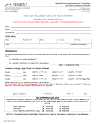 Form VX-002 Blanket Permit Application for Overweight and Over-dimension Vehicles - Vermont