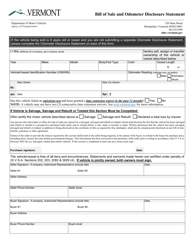 Form VT-005 &quot;Bill of Sale and Odometer Disclosure Statement&quot; - Vermont