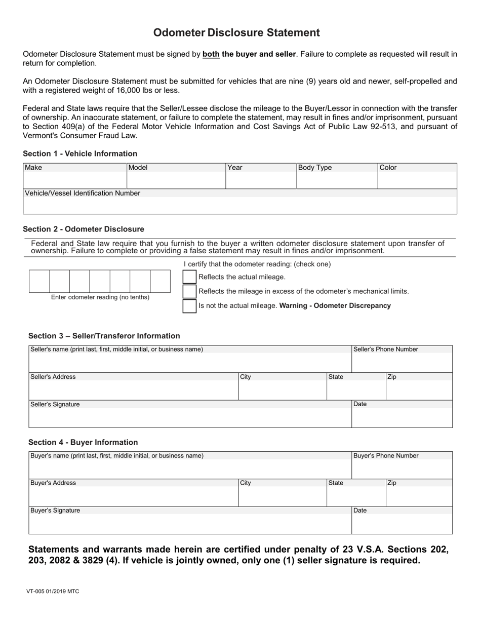 Form VT-005 - Fill Out, Sign Online and Download Fillable PDF, Vermont ...