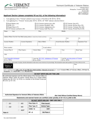 Form VG-168 Vermont Certificate of Veteran Status - Vermont