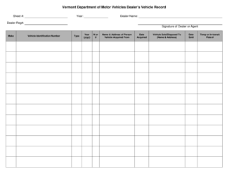 Document preview: Form VD-125 Dealer's Vehicle Record - Vermont