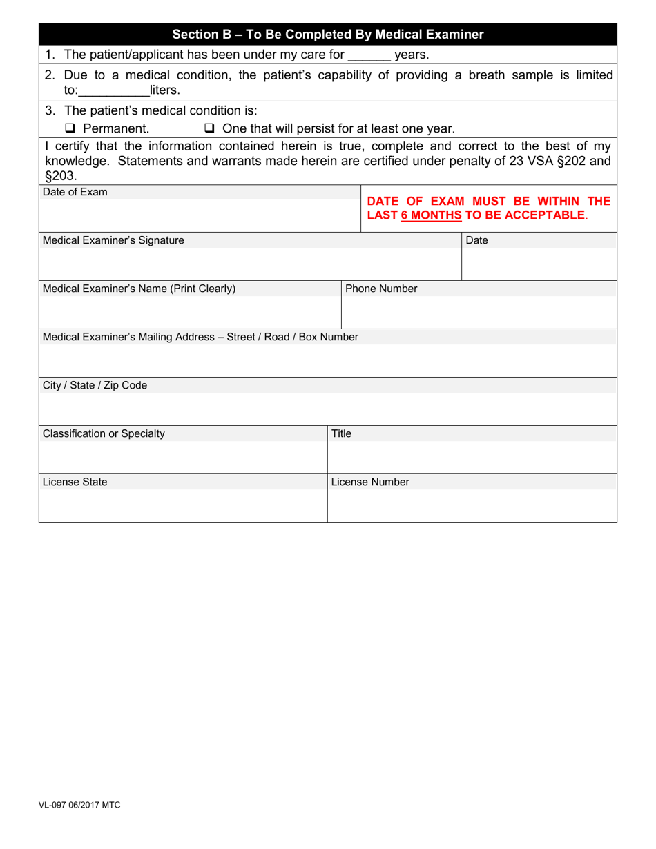 Form VL097 Fill Out, Sign Online and Download Fillable PDF, Vermont Templateroller