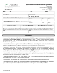 Document preview: Form VL-085 Ignition Interlock Participation Agreement - Vermont