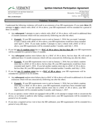 Form VL-085 Ignition Interlock Participation Agreement - Vermont, Page 2