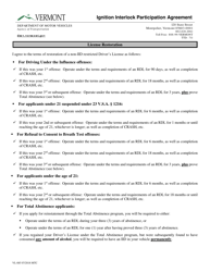 Form VL-085 Ignition Interlock Participation Agreement - Vermont, Page 3