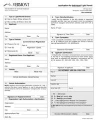 Document preview: Form VP-022 Application for Individual Light Permit - Vermont
