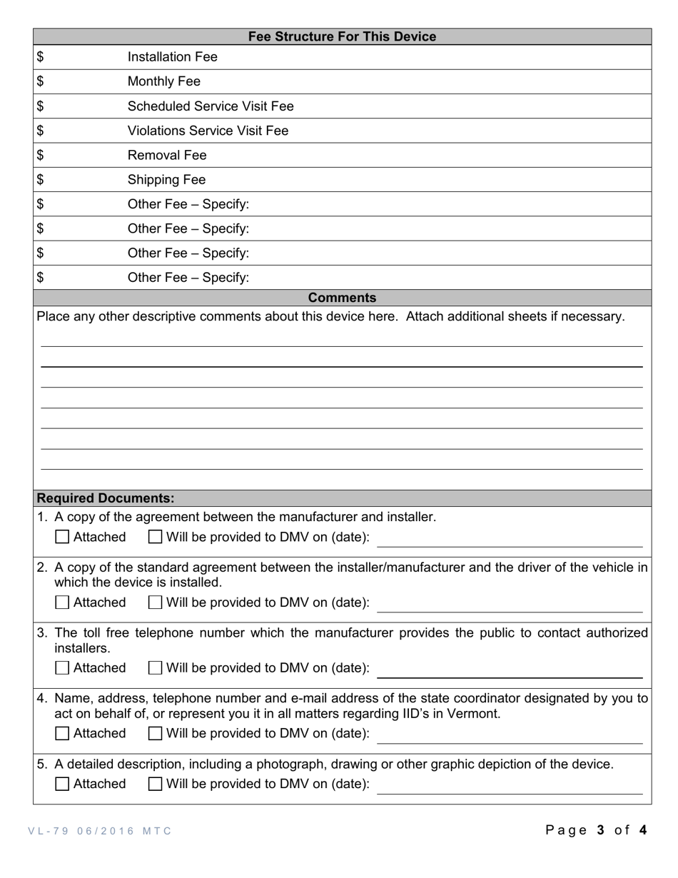 Form VL79 Download Fillable PDF or Fill Online Application for