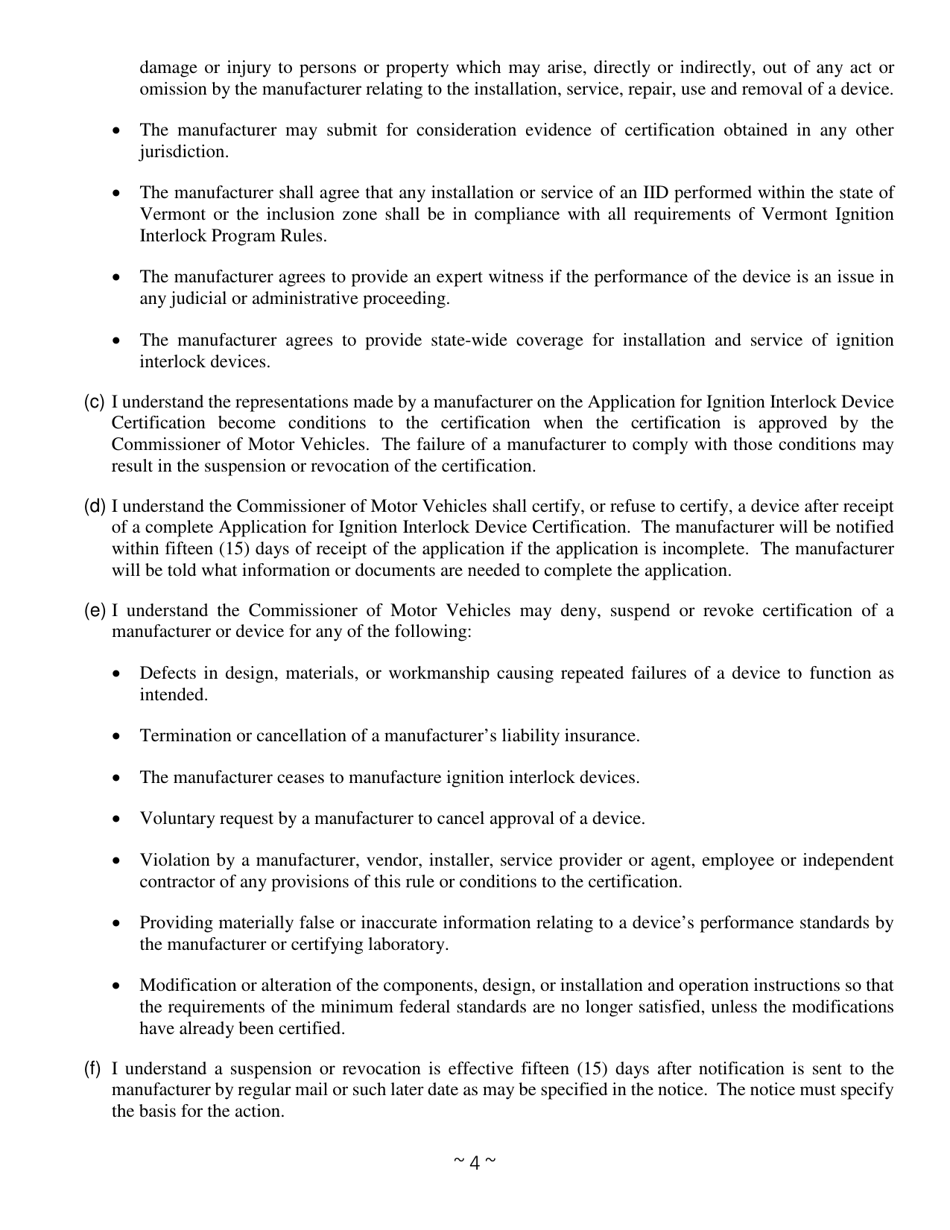 Form VL-078 Application for Certification to Provide Ignition Interlock Services in Vermont - Vermont, Page 5