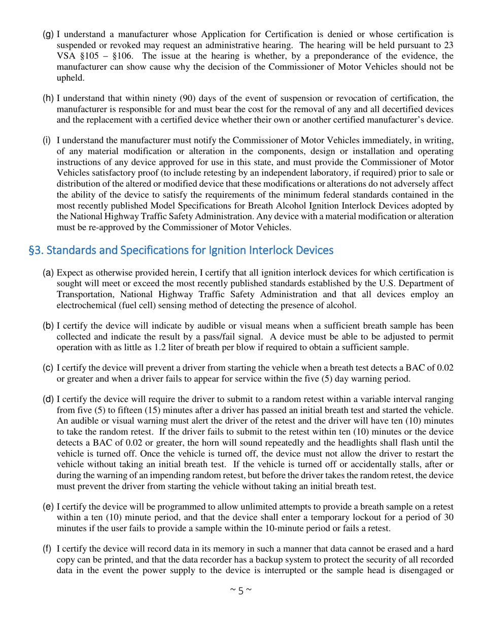 Form VL-078 Application for Certification to Provide Ignition Interlock Services in Vermont - Vermont, Page 6