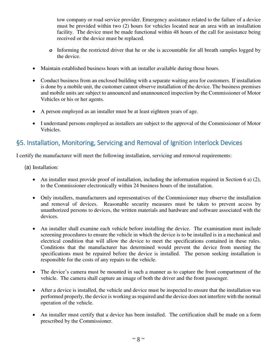 Form VL-078 Application for Certification to Provide Ignition Interlock Services in Vermont - Vermont, Page 9