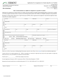 Document preview: Form VD-167 Application for Assignment of a Family Specific Low Number - Vermont