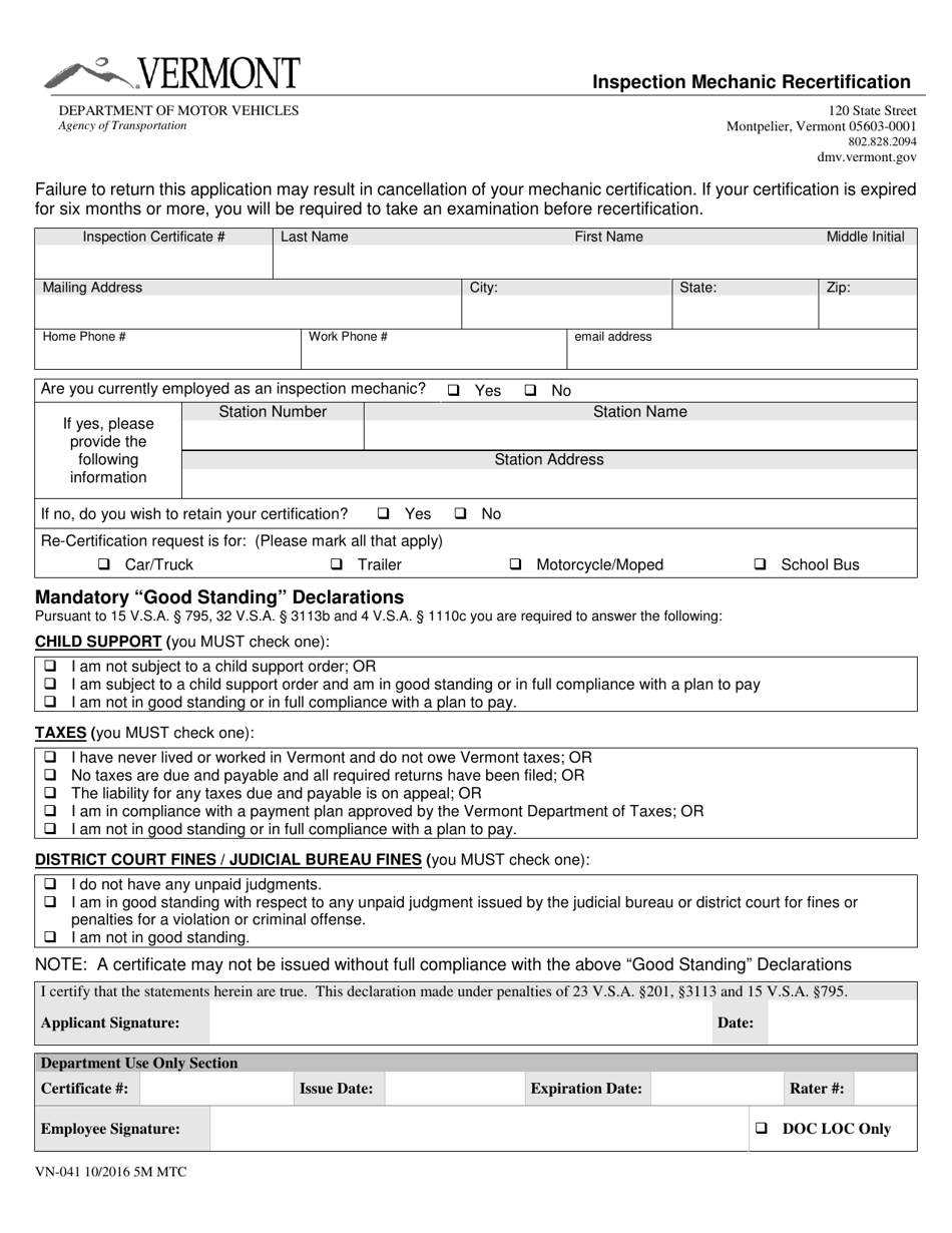 Form VN-041 - Fill Out, Sign Online and Download Fillable PDF, Vermont ...