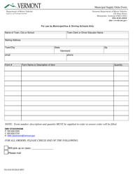 Document preview: Form VG-018 Municipal Supply Order Form - Vermont
