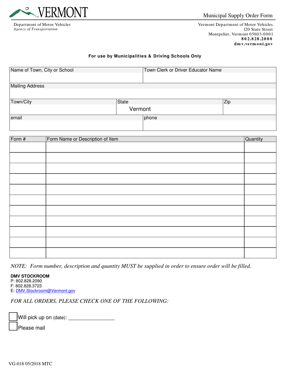 Form VG-018 - Fill Out, Sign Online and Download Fillable PDF, Vermont ...