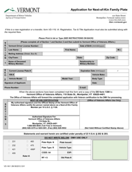 Document preview: Form VD-149 Application for Next-Of-Kin Family Plate - Vermont