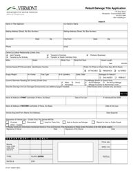 Document preview: Form VT-017 Rebuilt/Salvage Title Application - Vermont