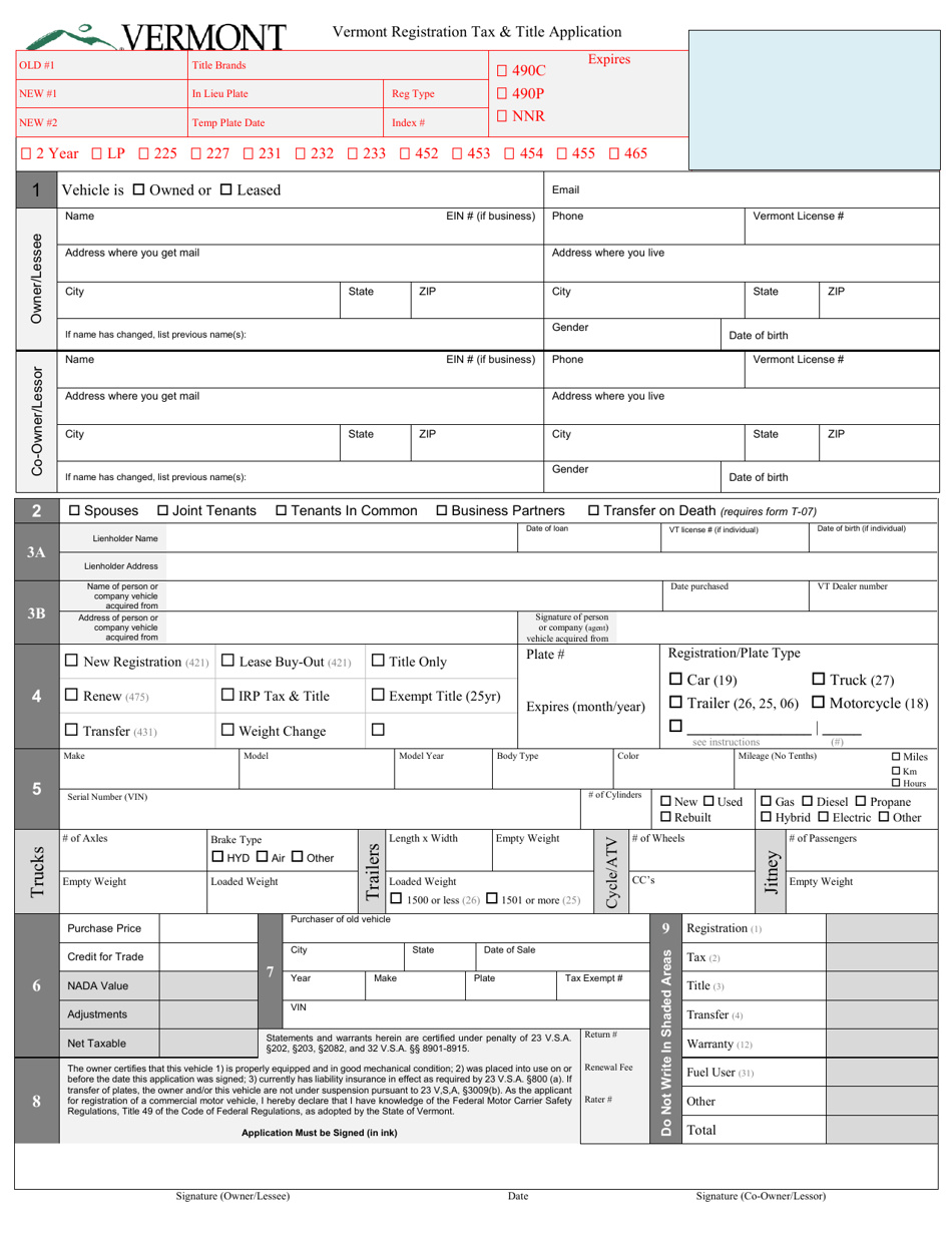 Form VD-119 Registration Tax  Title Application - Vermont, Page 2