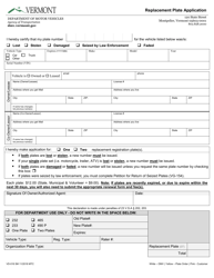 Form VD-016 Replacement Plate Application - Vermont, Page 2