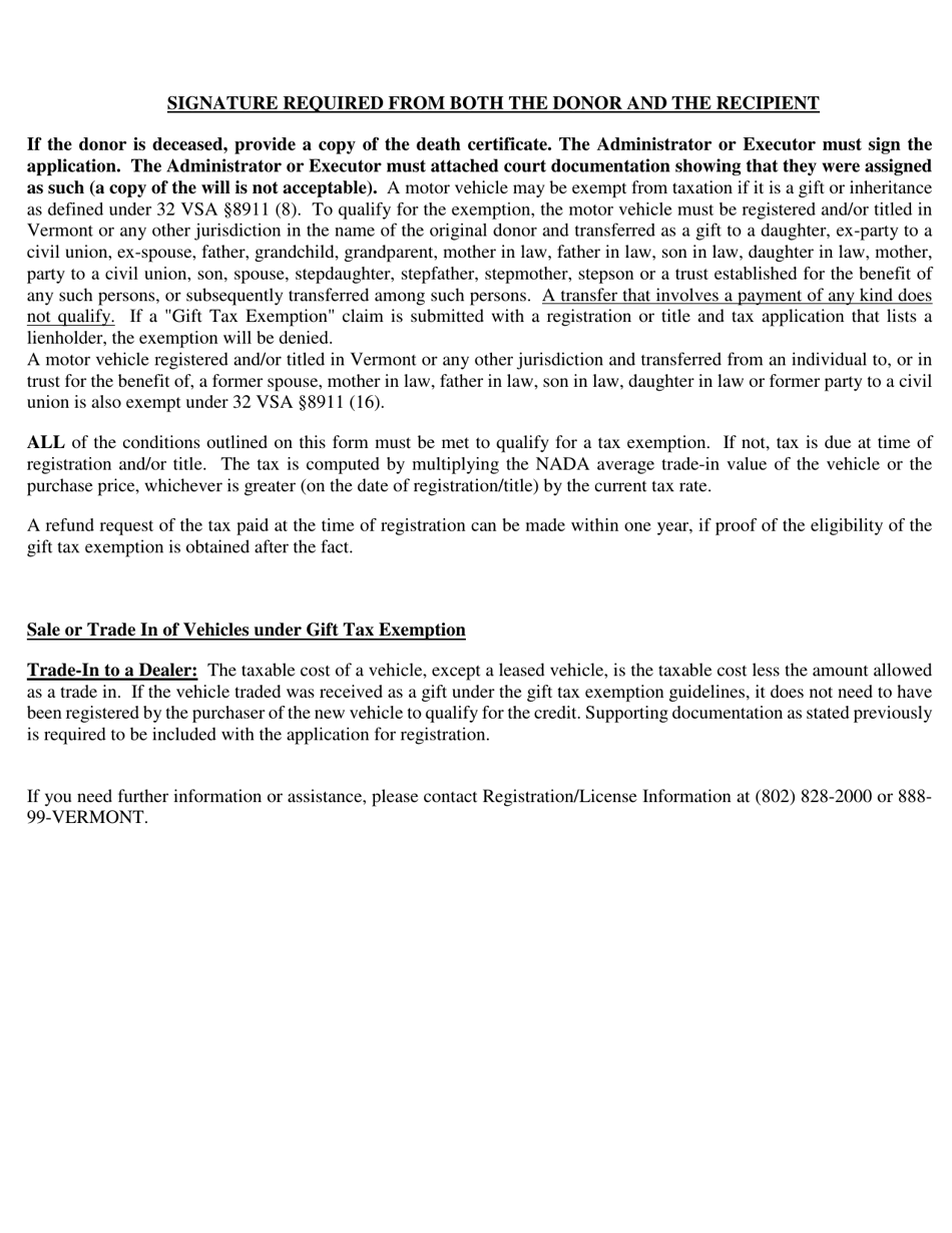 Form VT-013 Gift Tax Exemption Form - Vermont, Page 2