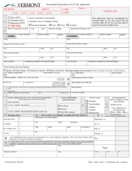 Document preview: Form VD-038 Snowmobile Registration Tax & Title Application - Vermont