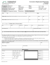 Document preview: Form VD-040 Corrected or Replacement Registration - Vermont