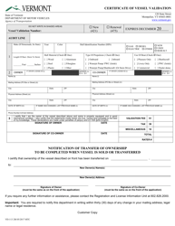 VT Form VD-113 Application for Vessel Validation - Vermont, Page 2